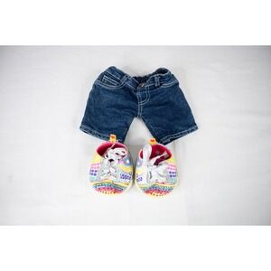 Build-A-Bear Shorts and Shoes Blue Jean Excellent Denim Rainbow Rhinestone kids‎